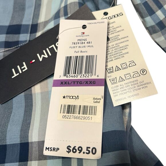 Tommy Hilfiger Plaid Button‑Down Shirt Slim Fit XXL • Fleet Blue • Fall Layering - Picture 12 of 13